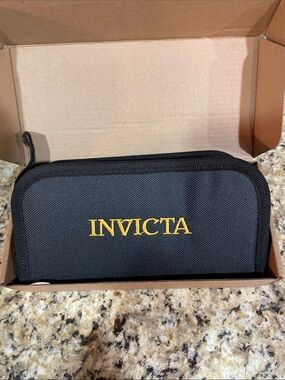 Invicta Black Watch Travel Watch Tool Kit with Gold Embroidered Logo